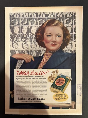 Vtg 1938 AD, Luckies, Lucky Strike Cigarettes, Tobacciana, MGM Star Myrna Loy