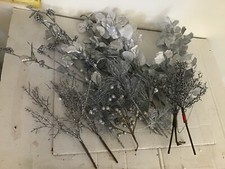 Lot 17 Silver Glitter Christmas Floral Picks Buy it Now Make Offer 