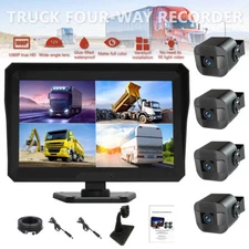 1080P Wireless RV Backup Camera 10"DVR Quad Monitor BSD AI for Truck Trailer Bus