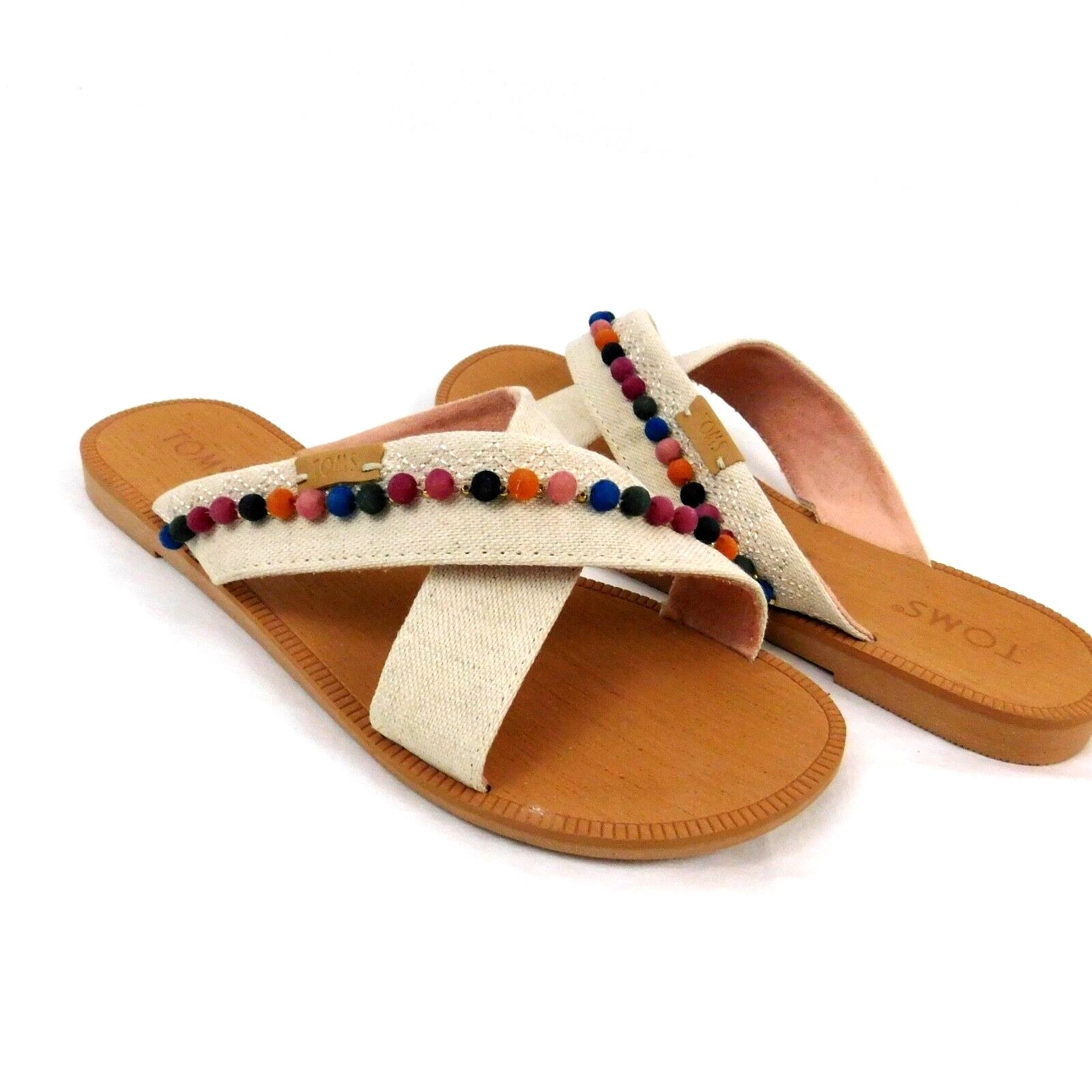 natural oxford pom poms women's viv sandals