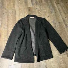 Chico's Blazer Jacket Womens Size 2 US 12 Black Metallic Textured Open Front