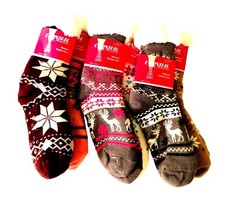 2 Pair Pack - CARNIVAL Womens Sherpa Lined Slipper Socks with Grippers Size 9-11