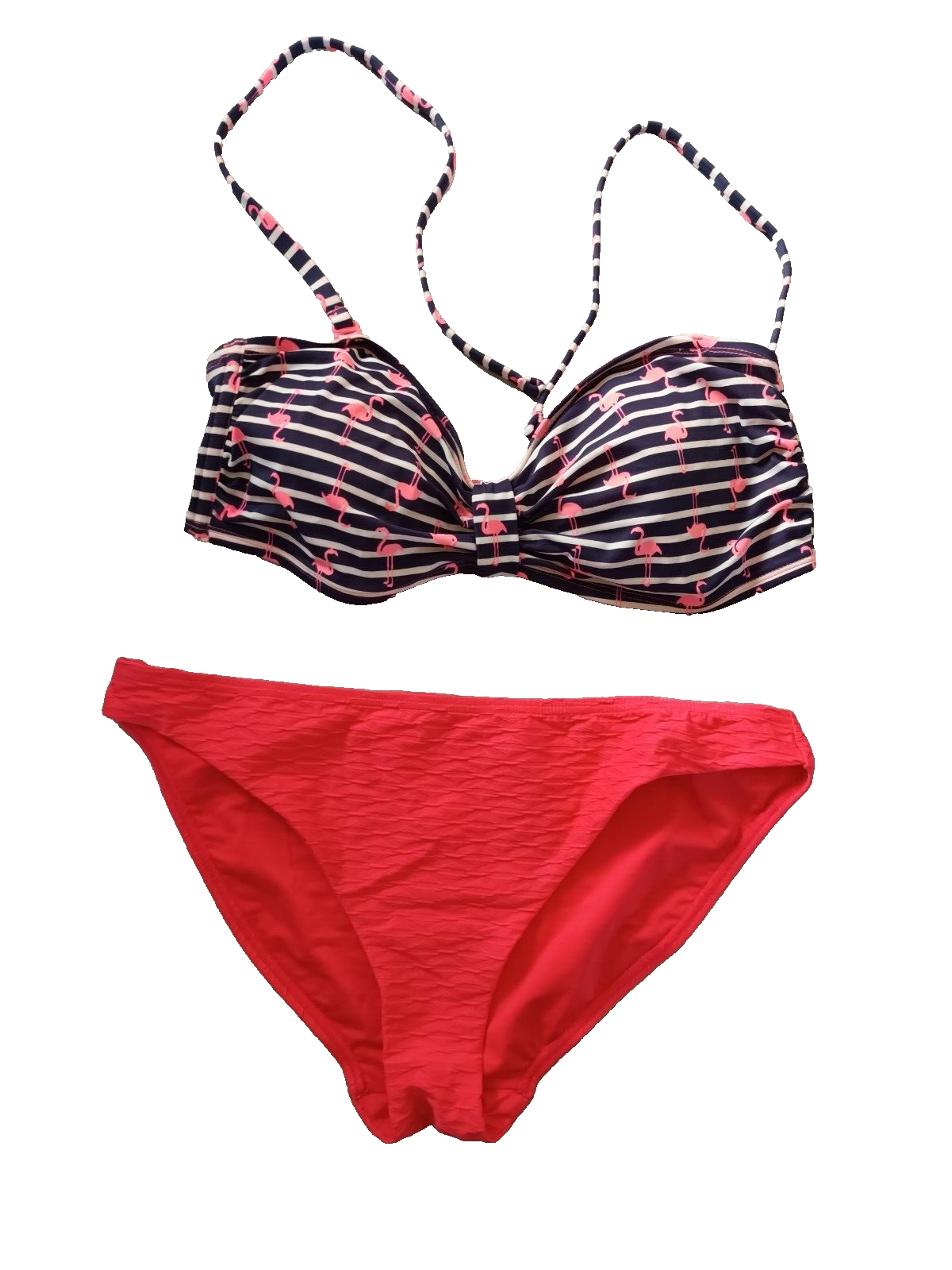George 14 Coral Flamingo/Striped Padded Halter Bikini Top 16/F&F Bikini Briefs