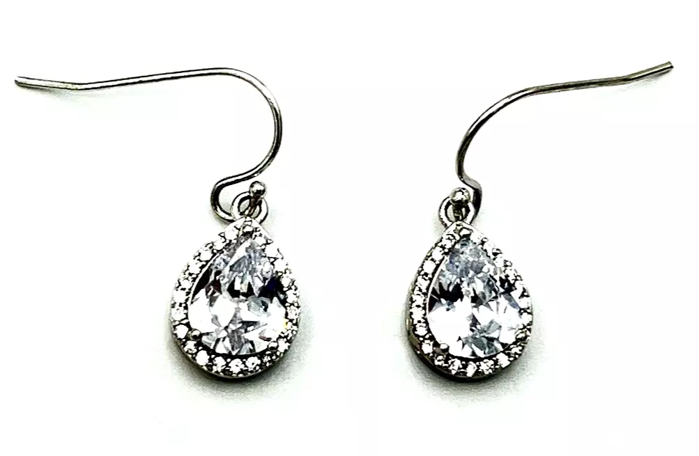 Sterling Silver IBB CN 925 Halo Pear CZ Dangle Pierced Earrings eBay