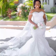 Plus Size Mermaid Wedding Dresses Off The Shoulder Lace Appliques Bridal Gowns