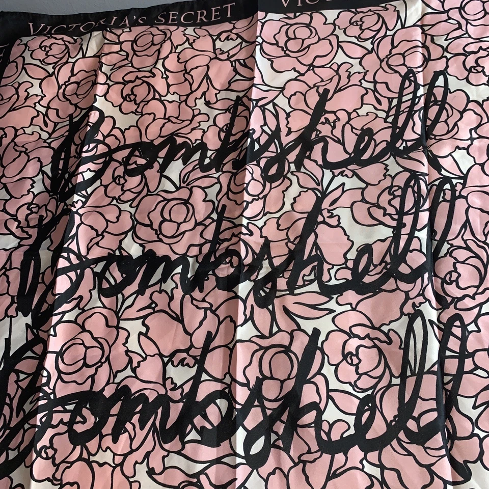 Victoria's Secret Bombshell Signature Bufanda Seda Satén Bufanda Estampado Rosa Negro Foto 2 de 4