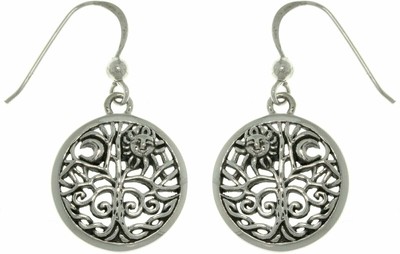 Jewelry Trends Sterling Silver Moon and Sun Tree of Life Earrings - Pair of Earr