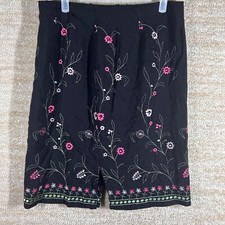 Vintage Black Floral Embroidered Skirt Size 10 Made in USA Rayon