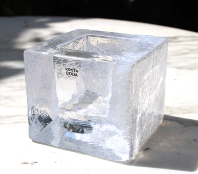 Kosta Boda White Brick Cube Crystal Square Candle Holder Votive
