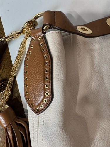 Michael Kors Brooklyn Large Shoulder Bag White Pebble Grain Leather - Picture 15 of 23