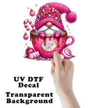 Pink Hot Cocoa Gnome UV DTF Transparent Sticker / Decal