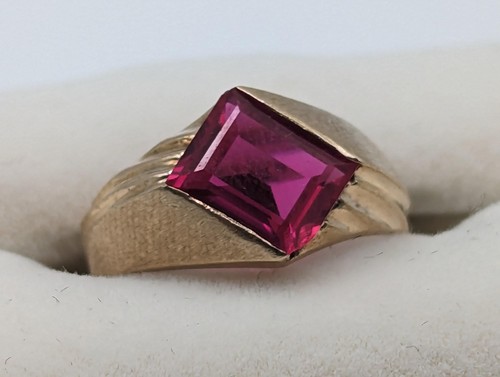 10k Ruby Ring Emerald Cut Ruby Ring LC Ruby Pinkie ring Ruby Pinky ring