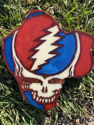 Grateful Dead Steal Your Face Hand-Routed Cedar Slice Wall Art Red White & Blue