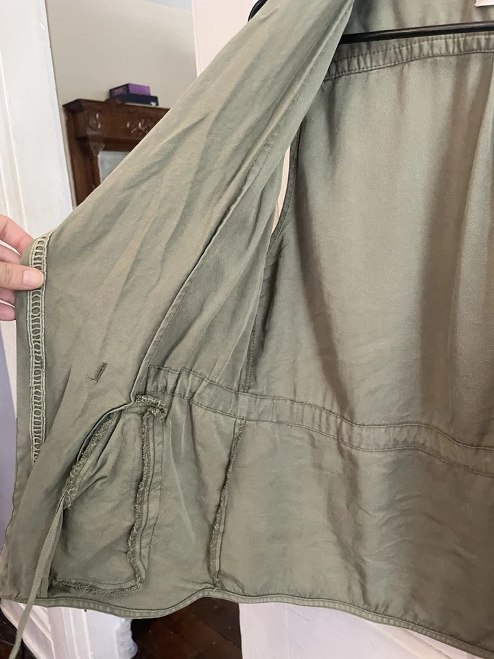 Chaleco Mudd Verde Oliva Chaleco Carga Largo Tencel Frente Abierto Cordón Talla Mediana Foto 3 de 4