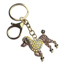 Women's Gold Purple Poodle Rhinestone Charm Key Chain 4" Animal Dog