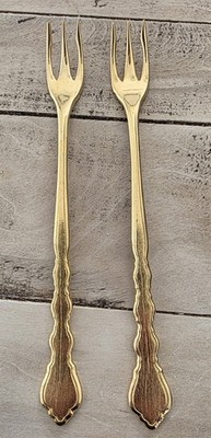 Oneida Vtg. GOLDEN DUET Cocktail Forks. 2 Burnished Electroplate Stainless Steel