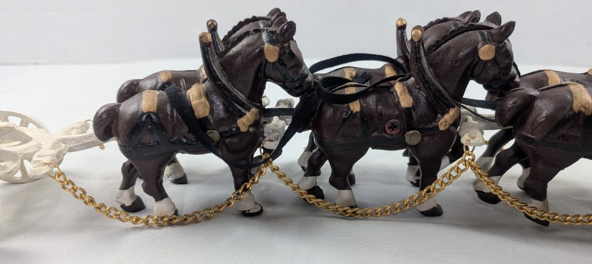 Vintage Cast Iron Clydesdale 8 Horse Beer Barrel Wagon Figurine w