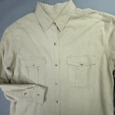 Vintage Woolrich Shirt Womens M Beige Chamois Cotton Button Front Flannel Y2K