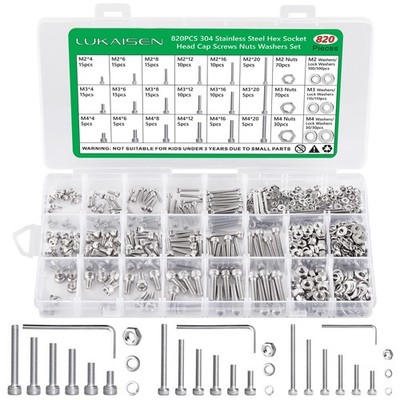 Screws and Nuts, SS M2 M3 M4 820pcs 3, 820Pcs Silver Hex Socket Head