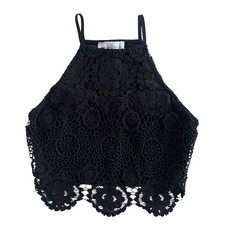 Abercrombie Fitch Womens S Black Crochet Lace Halter Crop Tank Sleeveless Chic