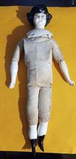 Vintage China Head Doll Porcelain Legs and Arms Fabric Body, Blue Eyes - 13"