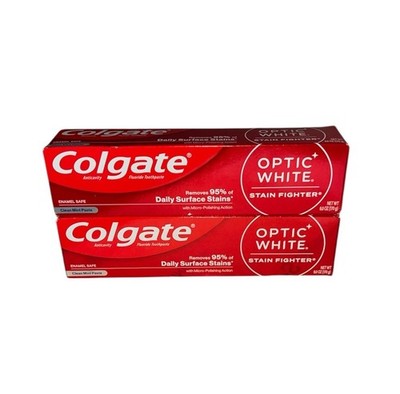 2 Pack Colgate Optic White Stain Fighter Clean Mint Toothpaste - 6oz, Exp: 9/27
