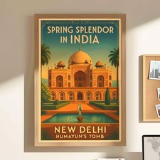 Humayun's Tomb Poster - Art Deco Wall Art Print - New Delhi Travel