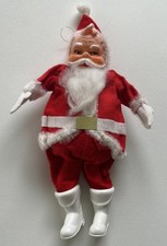 Vintage Santa Claus Figure Felt w/ Plastic Face Japan 11  Bendable Arms  Legs