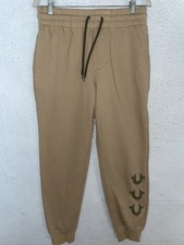 True Religion Mens sz S Logo Joggers Sweatpants Tan Beige Fleece MSRP 109
