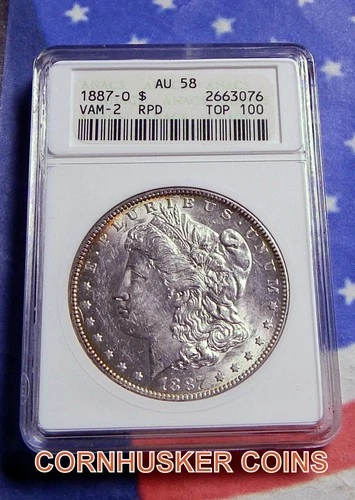 1887-O MORGAN SILVER DOLLAR TOP 100 VAM -2 REPUNCHED DATE ANACS AU 58 "RARE"