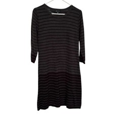 Sweater Dress AB Studio L Black Gray Striped Pullover Knee Length Stretch Fall