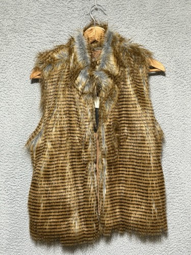 Ci Sono by Cavalini Brown & White Acrylic Blend Faux Fur Vest Lined Y2K Size L