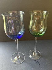 Lennox Gems Tulip Wine Glass Set 2 Stem Colorful Cocktail Barware MCM Minimalist