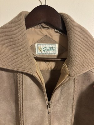 Gino Paoli Mens L Tan Suede ITALIAN Leather Jacket Full Zip Knit