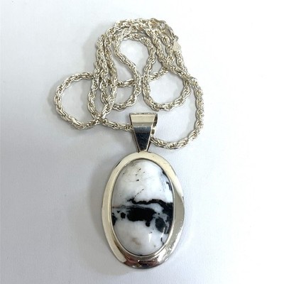 24'' Sterling Seil Kette mit Sterling Büffel Jaspis ovale Form Anhänger -56,6 Gramm