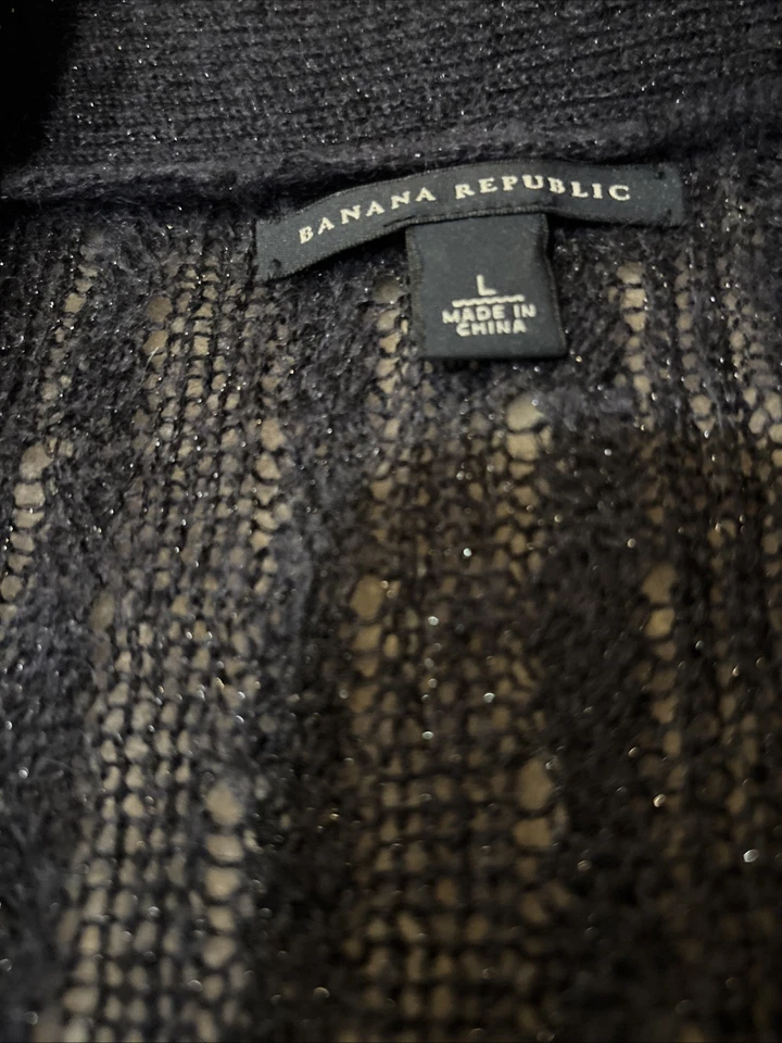 Cardigã feminino Banana Republic malha com nervuras suéter azul marinho tamanho grande - Imagem 2 de 3