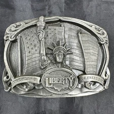 Vtg Liberty Belt Buckle Bergamot Brass Works Lady Flame of Freedom 1985 USA K-42