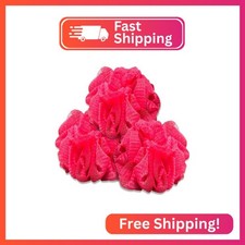 Pink Bath Sponge Pack of 3 Large Exfoliation Loofahs with Suction Cup for Easy