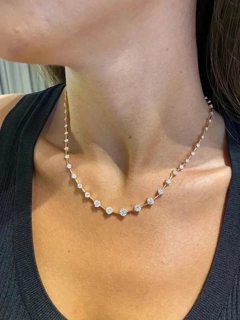 6Ct Round Lab Created Diamond Tennis 14k Yellow Gold Plated 16" Choker Necklace - Image 3 of 4