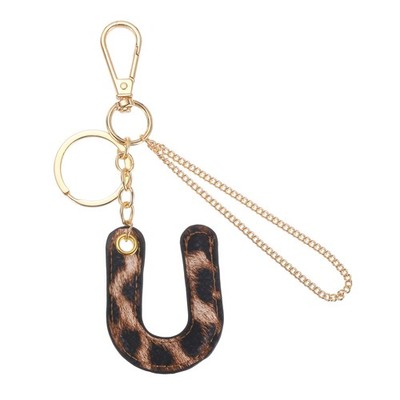 Initial Letter Keychain (Letter U) - Leopard Alphabet Key Chain, Gold