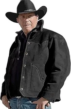 Men’s Black Suede Leather Western Jacket – Cowboy Ranch Style Outdoor Snap Coat