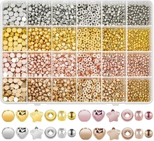 2160 Pieces Gold Spacer Beads Set, Assorted Bracelet Beads for DIY Jewelry Makin