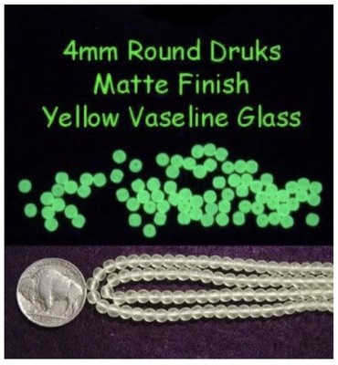 50 Pieces Czech Matte Yellow VASELINE/URANIUM GLASS BEADS 4mm Round Druks