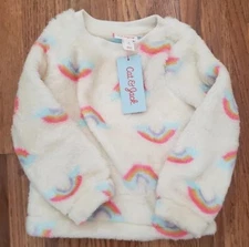 NEW NWT Girls Sz 18 Month Soft Fuzzy Sherpa Colorful Rainbow Shirt CAT & JACK