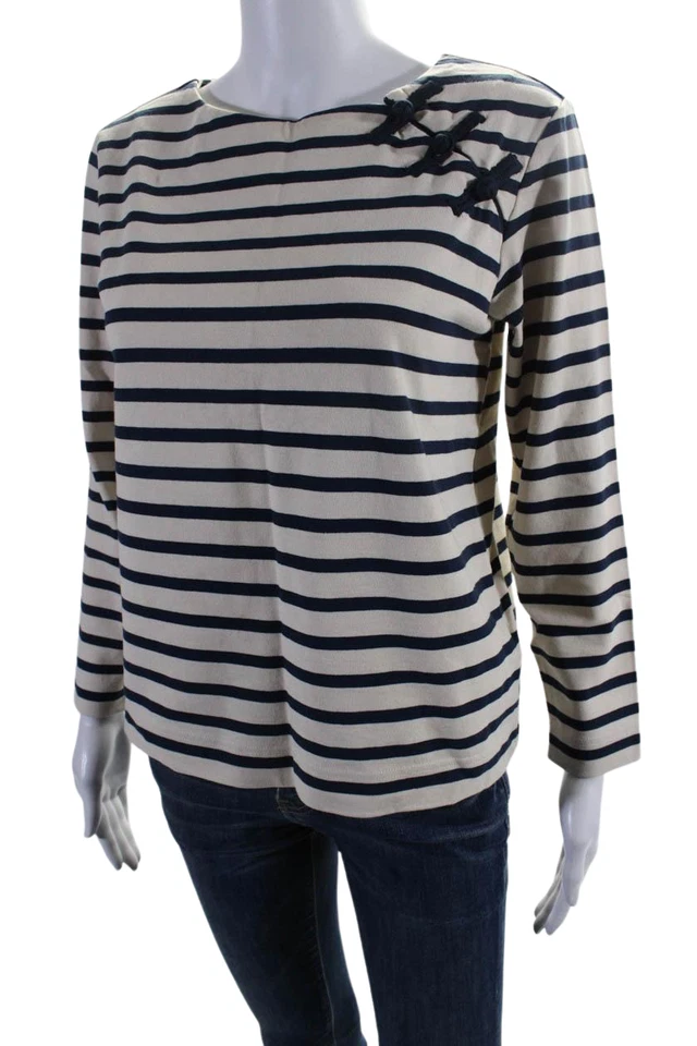 Marc By Marc Jacobs Womens Cotton Striped Print Long Sleeve Shirt Beige Size XS - Image 2 of 4