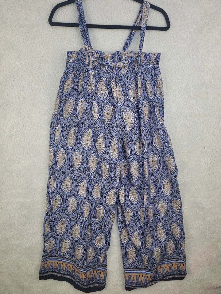 Tommy Hilfiger Mujer Mono Paisley L Azul Sin Mangas Pierna Ancha Boho Verano R Foto 2 de 4