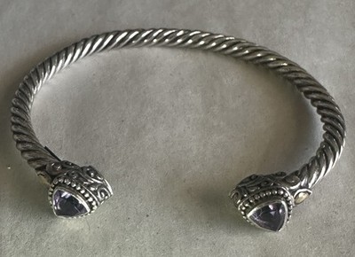 Robert Manse Cable Cuff Sterling 925 18K Gold Accent Amethyst Bracelet Indonesia