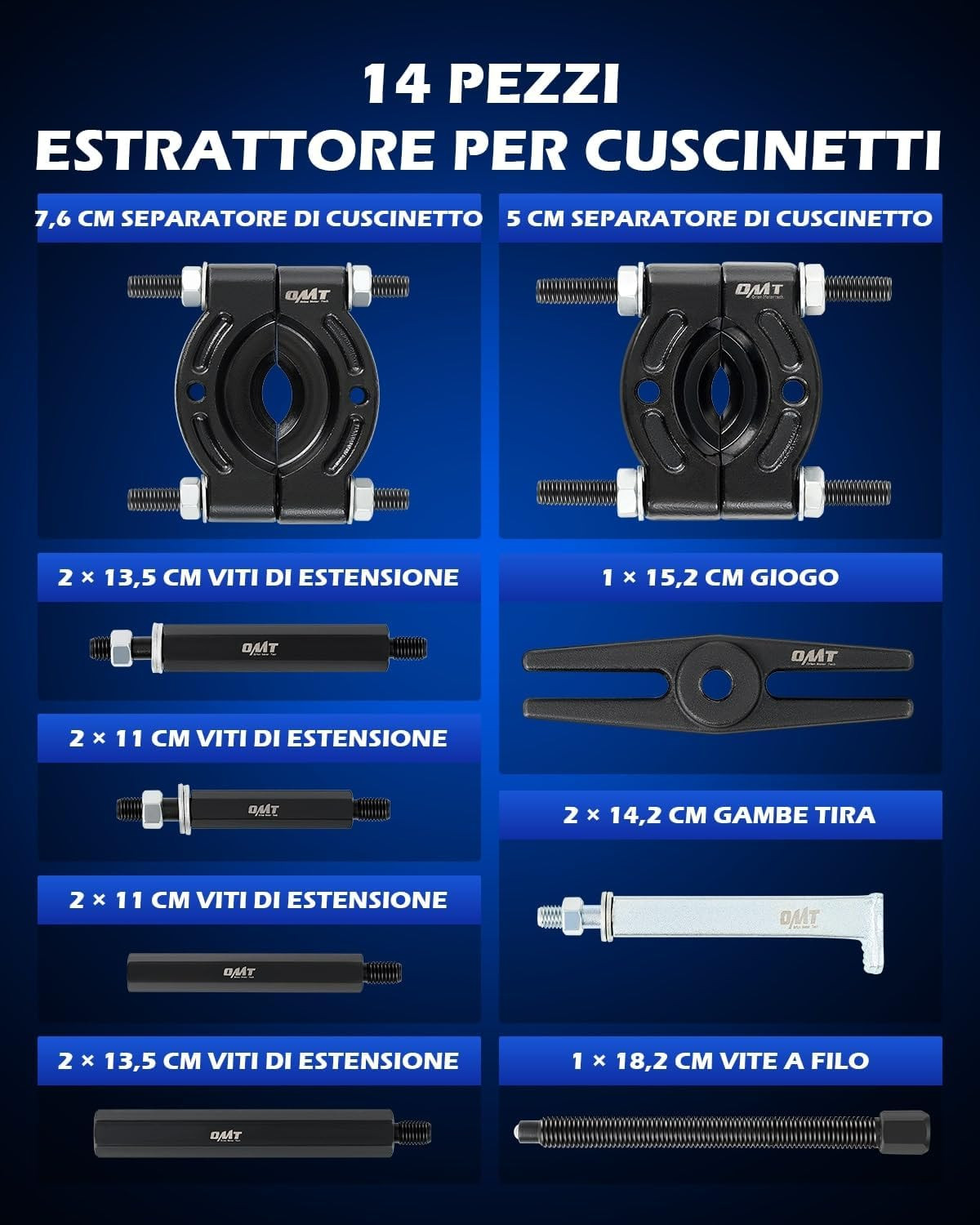 Kit Estrattore Cuscinetti 14 Pezzi 5T Professionale - Separatore Auto - 2