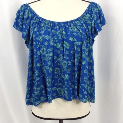 Angie Floral Crop Top Large Y2K Peasant Fairycore Off Shoulder Flutter Sleeve