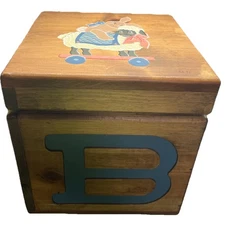 Vintage Wooden Toy Box / Storage Chest – ABC Alphabet Nursery Décor – 11” Cube